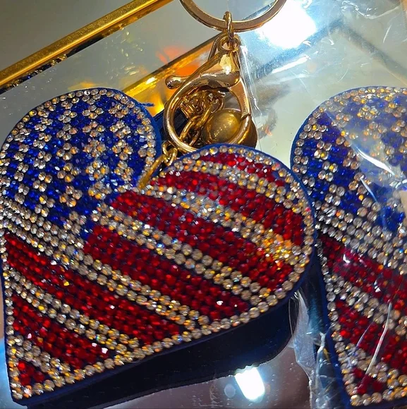 Red and Blue Rhinestone Keychain - Picture 2 of 5